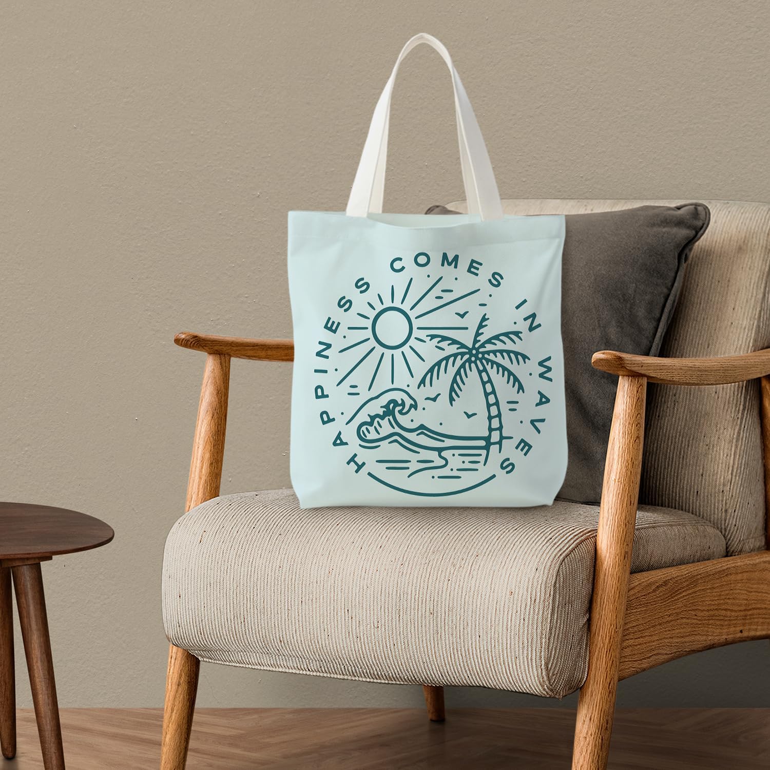 KEUSPI Summer Beach Tote Bag for Women, Coastal Beachy Canvas Tote Bag, Beach Themed Gifts, Happiness Comes in Waves Nautical Reusable Shopping Grocery Bags - Image 5
