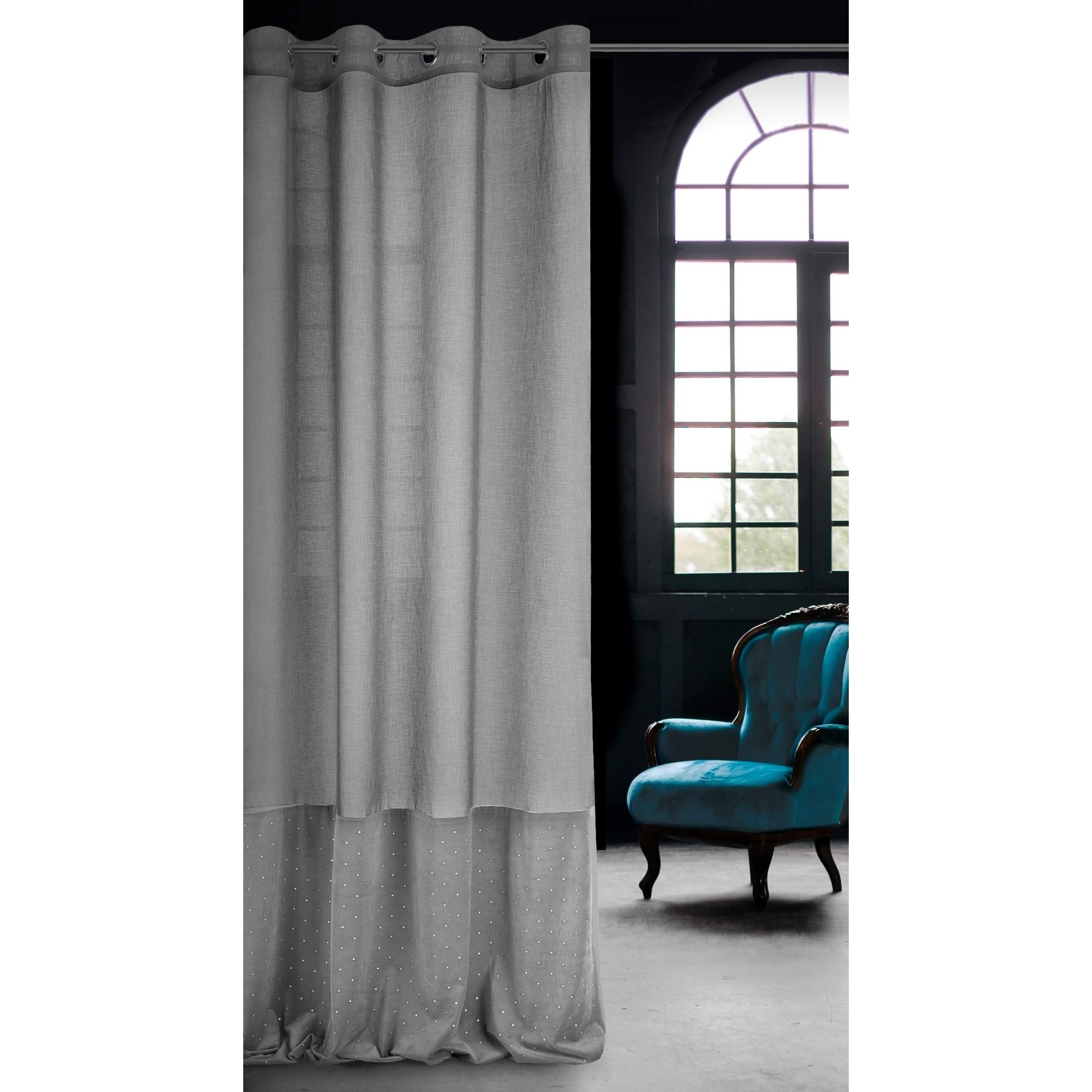 Eurofirany Tenda In Velluto Con Strass – Argento Glitterato – 135x250 Cm – Con 8 Occhielli – Per Camera Da Letto E Soggiorno, Stile Glamour