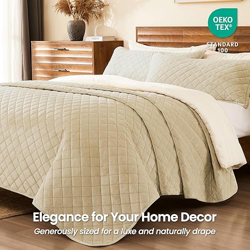 Miniatura 2 de L'AGRATY Edredón de terciopelo tamaño Queen Juego de edredón reversible de terciopelo de lujo de 3 piezas, colcha acolchada ligera de gran tamaño