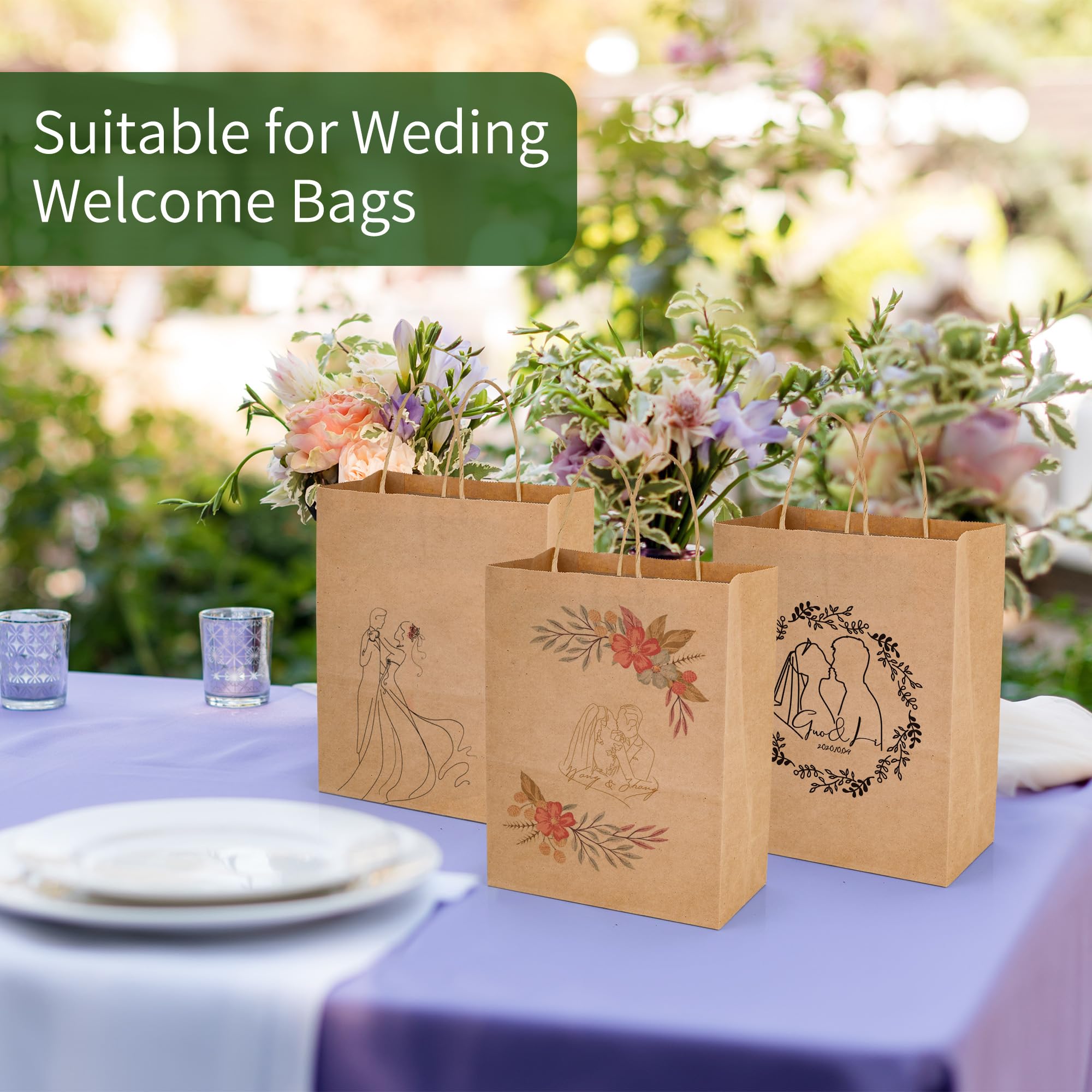 Lot de 60 sacs en papier kraft marron avec poignées, 21 x 11 x 27 cm, sacs cadeaux en papier kraft résistants pour courses, à emporter, shopping, vente au détail, entreprise, mariage, fête
