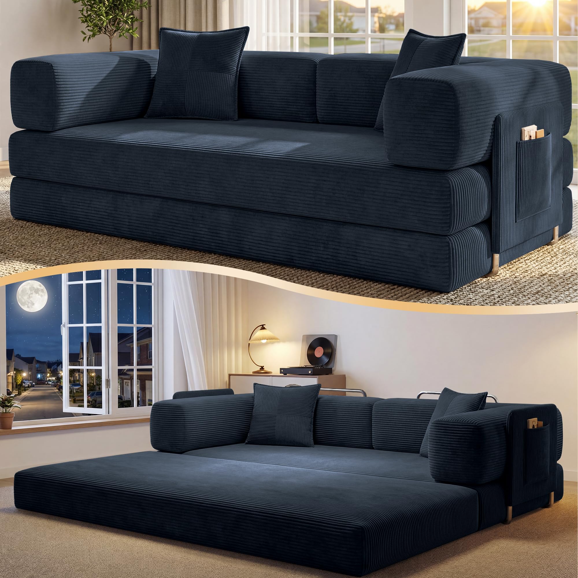 CUBENTE 78.8' Boneless Convertible Futon Sofa Bed