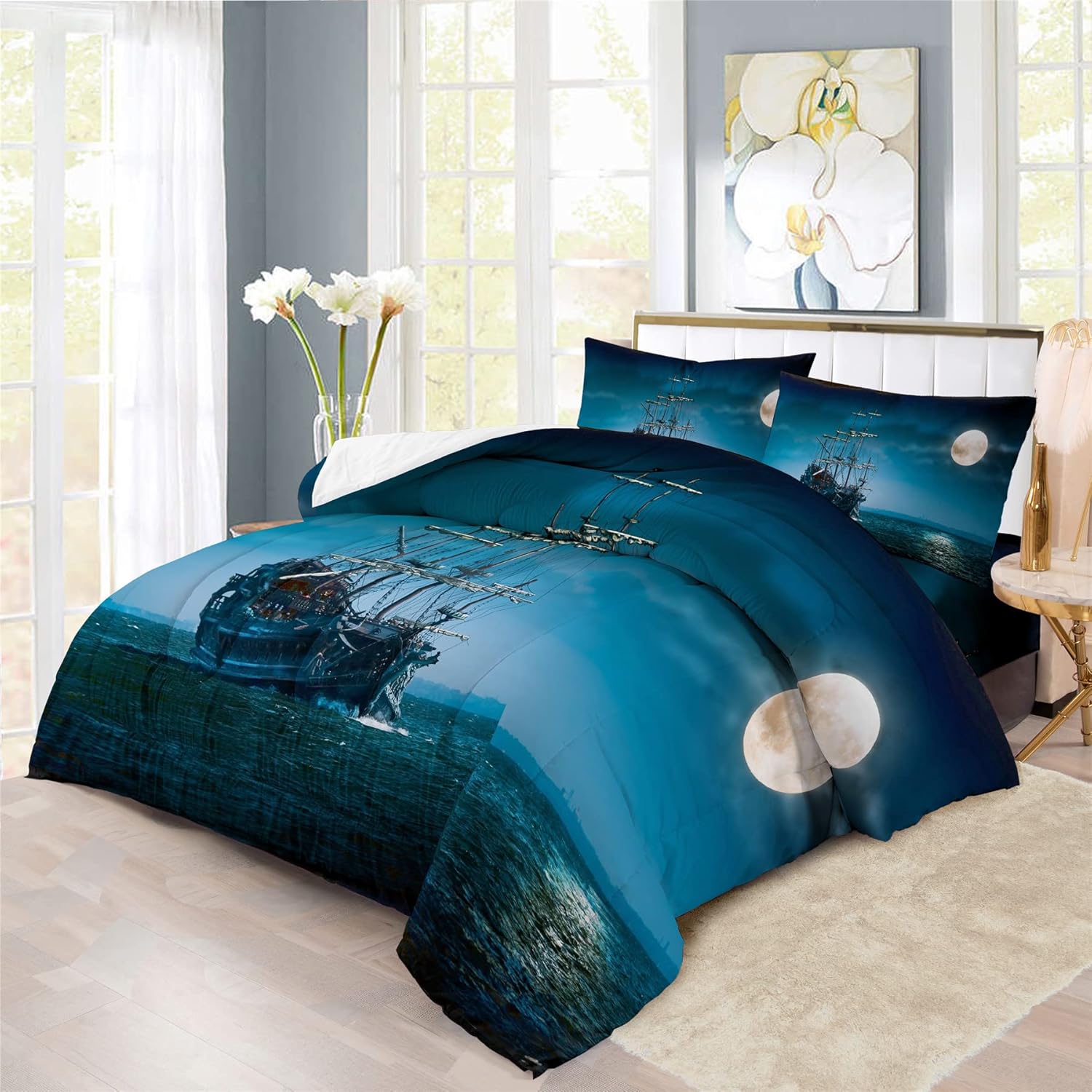 XIICOO Ocean Retro Sailboat Comforter Set Retro Nautical