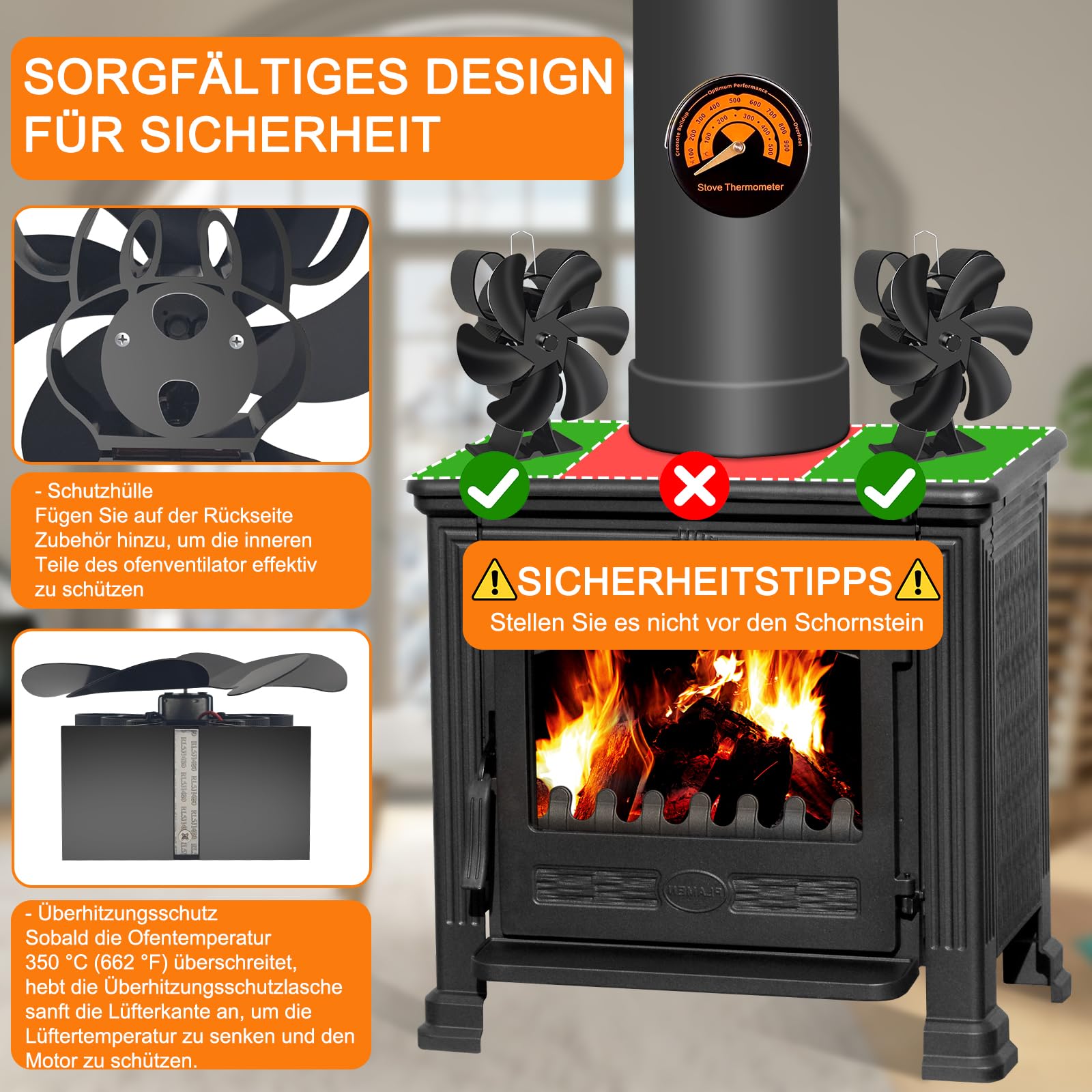 Ventilatore Per Stufa A Legna Tomersun - 6 Pale, Alimentato A Calore, Senza Elettricità - Foto 5