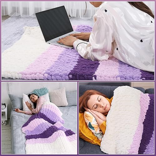 Vista 62 de HOMBYS Paquete de 8 hilos gruesos surtidos para tejer a ganchillo, hilo súper voluminoso, grande, suave y esponjoso, hilo de felpilla grueso para 4