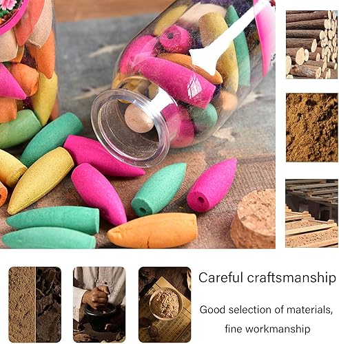 Miniatura 4 de Conos de incienso mixtos de reflujo, 180 piezas 100% naturales de cascada para meditación, yoga, regalo, aromaterapia para aliviar el estrés,