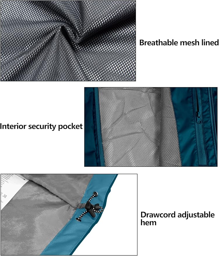 With an adjustable hood and hem, this rain jacket offers a customizable fit for maximum protection against the elements. The jacket also has two zippered pockets for convenient storage of essentials like keys, phone, or snacks. Additionally, the jacket is packable and can be easily folded into its own pocket for compact storage in your backpack or suitcase.