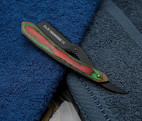 Miniatura 7 de TAKAHASHI - Maquinilla de afeitar recta profesional para hombres con mango de madera, accesorio clásico de peluquería, afeitadora de seguridad de