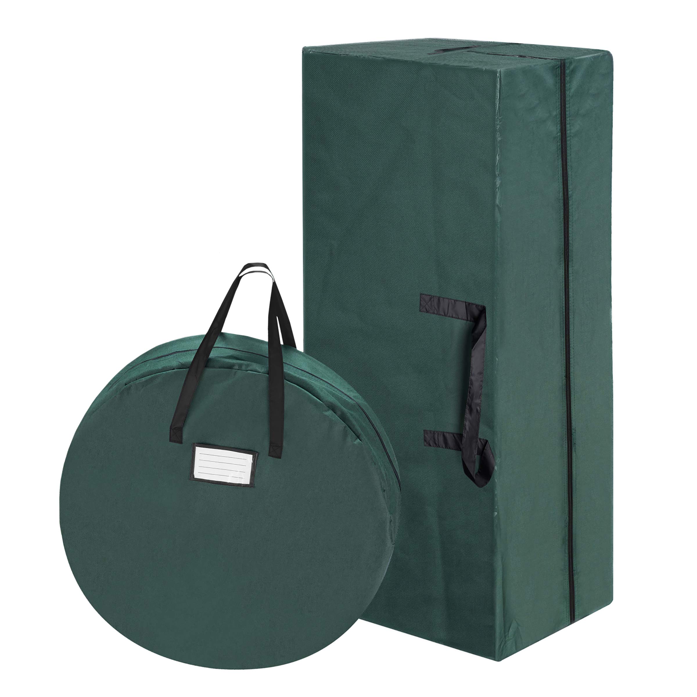 Christmas Tree & Wreath Storage Bag-Set of 2-For 10 Foot Artificial Trees & 30” Holiday Wreaths-Green Canvas Organizer with Handles by Tiny Tim Totes