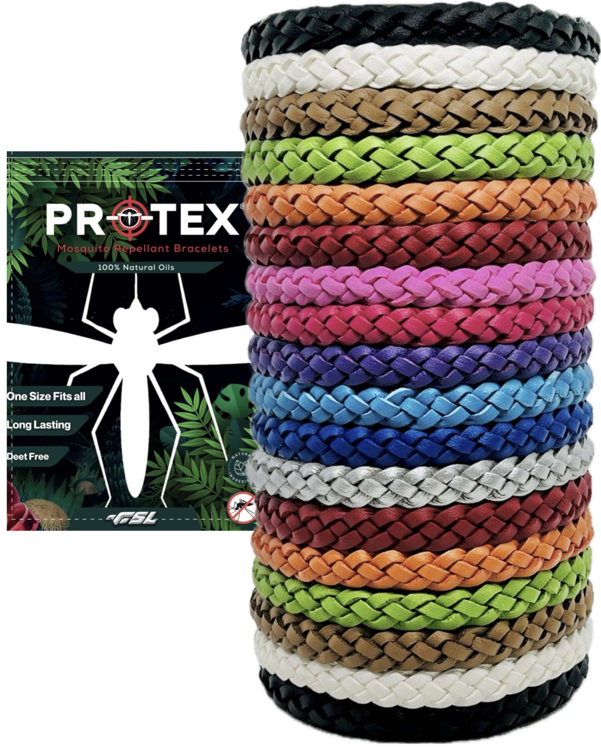 PR0TEX 18 Pack Insect Repellent Bracelet, Adjustable Leather Deet-Free Wrist Bands, Powerful Effective Protection, Mosquito Repellent Bracelets for Adults & Kids, Resealable Packaging