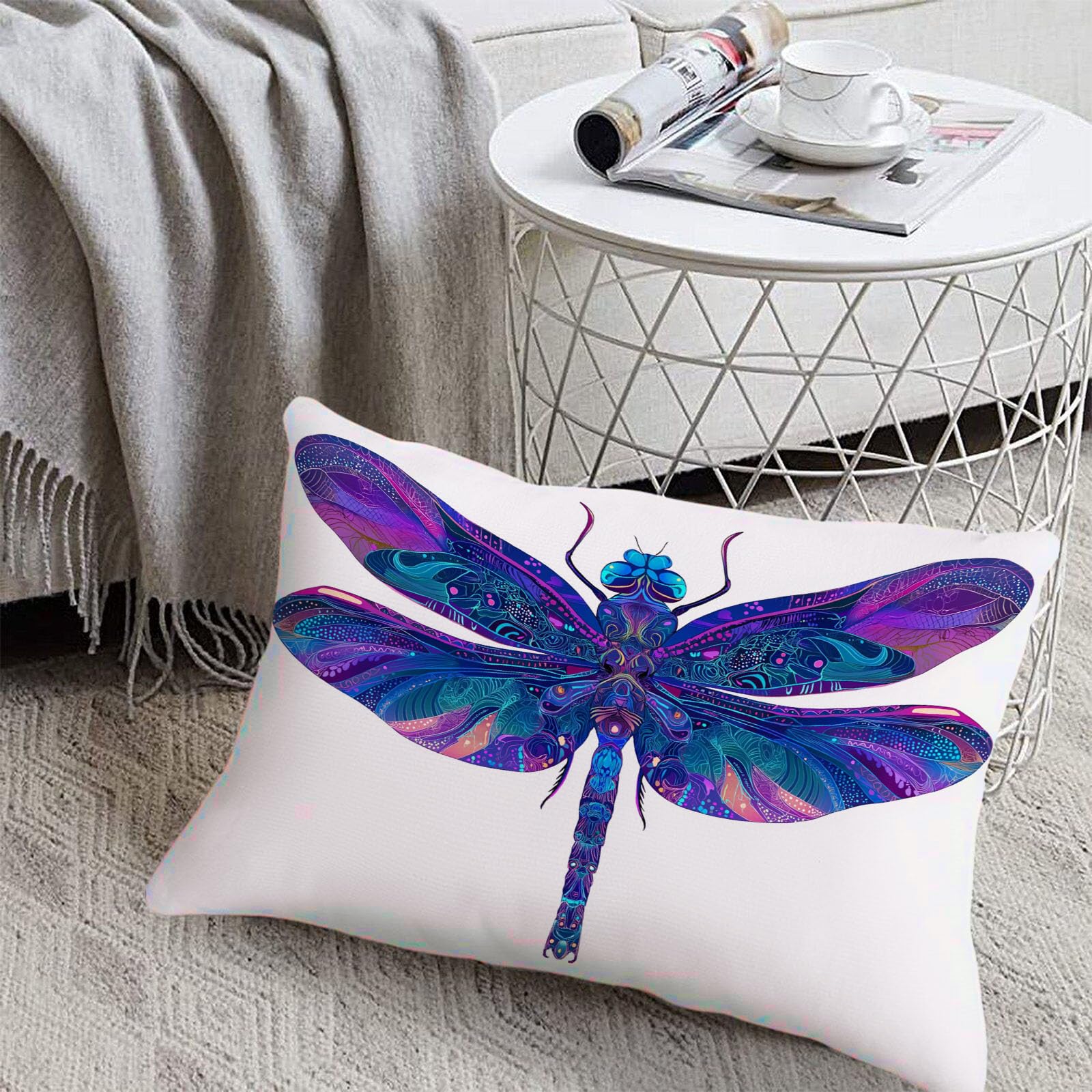 Sábanas 200X190/200Cm - Juego De Sábanas 3 Piezas Estampadas Libélula Mandrágora - Microfibra Suave Transpirable - Sábana Bajera Ajustable - Ropa De Cama Animales Psicodélicos (Azul Real)