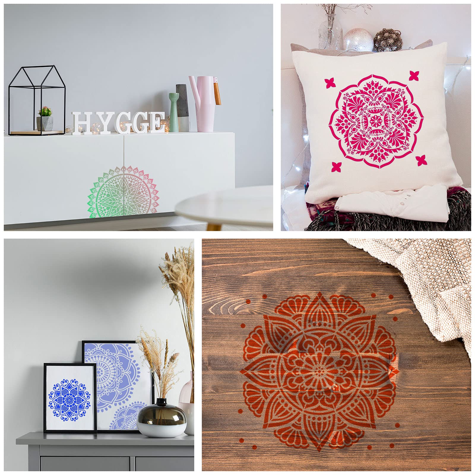 Zonon 12 Pieces Large Mandala Stencil Reusable Stencil Laser Cut Painting Template For Wall Tile Floor Fabric Furniture Painting,12 Styles,3 Sizes (Delicate Style) 3