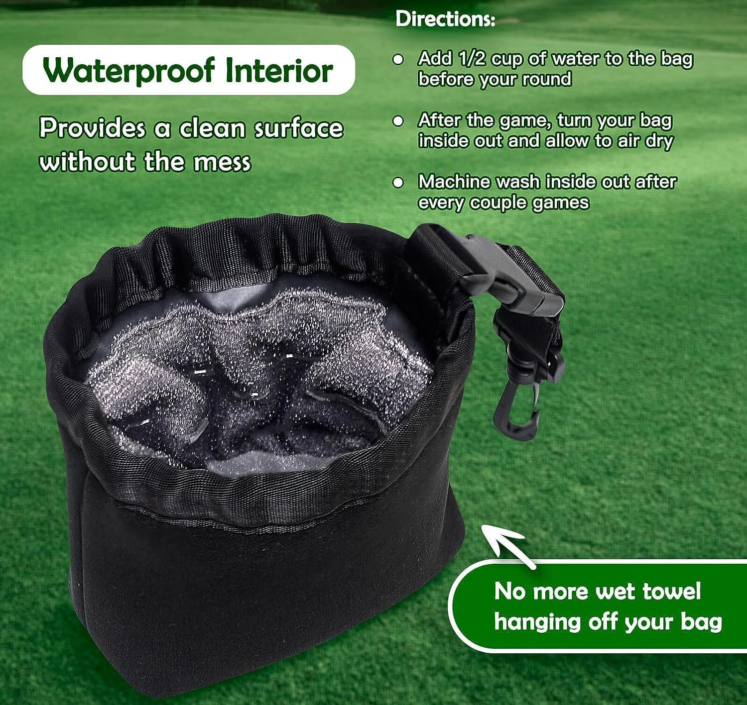 Detachable Golf Club and Golf Ball Cleaning Bag for Hybrid Club Heads, Black - Image 3