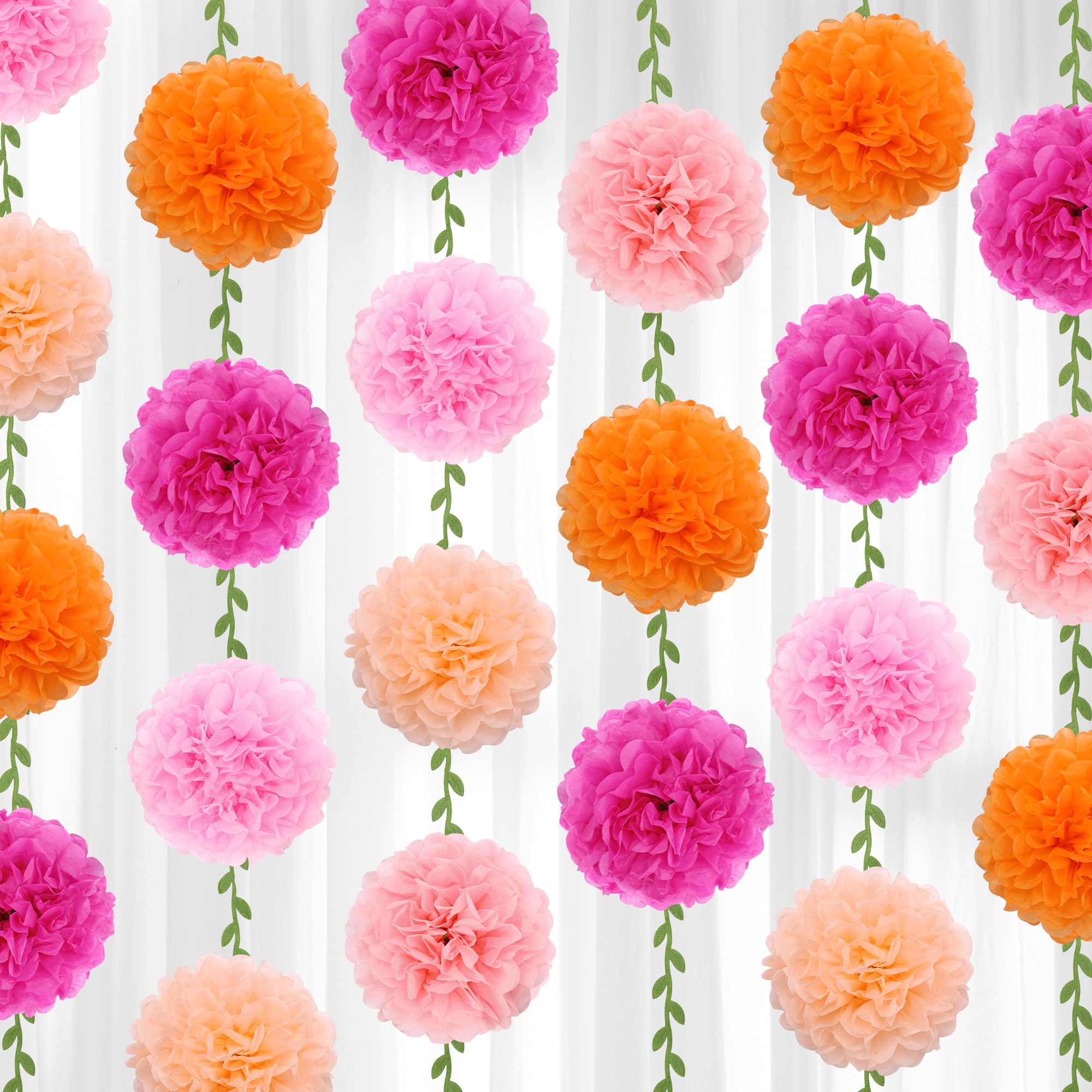 BestoFun 16 Stück Beige Rose Seidenpapier Pompons Girlanden Beige Rosa Papierblumen Party Deko Pompons Dekoration für Hochzeit Abschlussball Babyparty Geburtstag Gartenparty