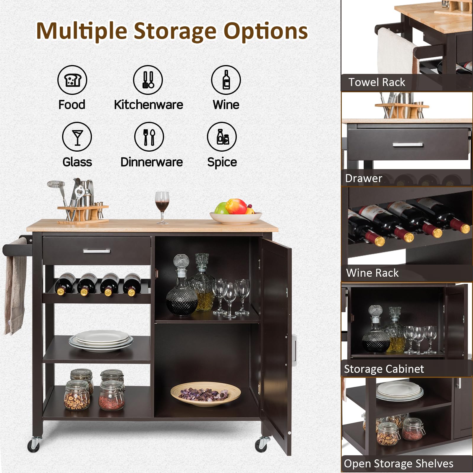 Desserte Chariot De Cuisine à Roulettes Avec 1 Armoire à 3 Niveaux Et 3 Tiroirs 2 Planches Reglables Et Plateau Pliable Blanc 91406883