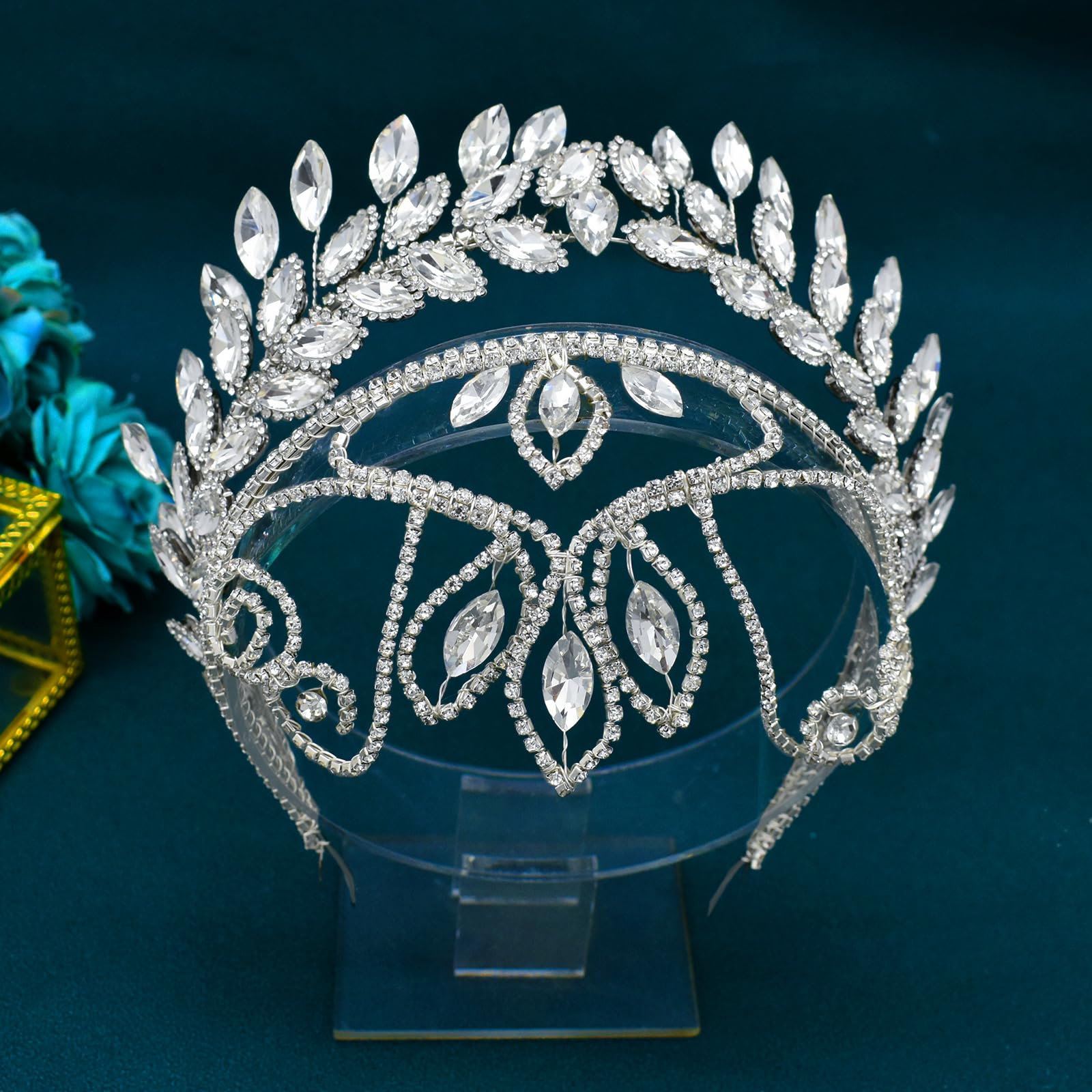 Diadema de boda, tocado nupcial con diamantes de imitación