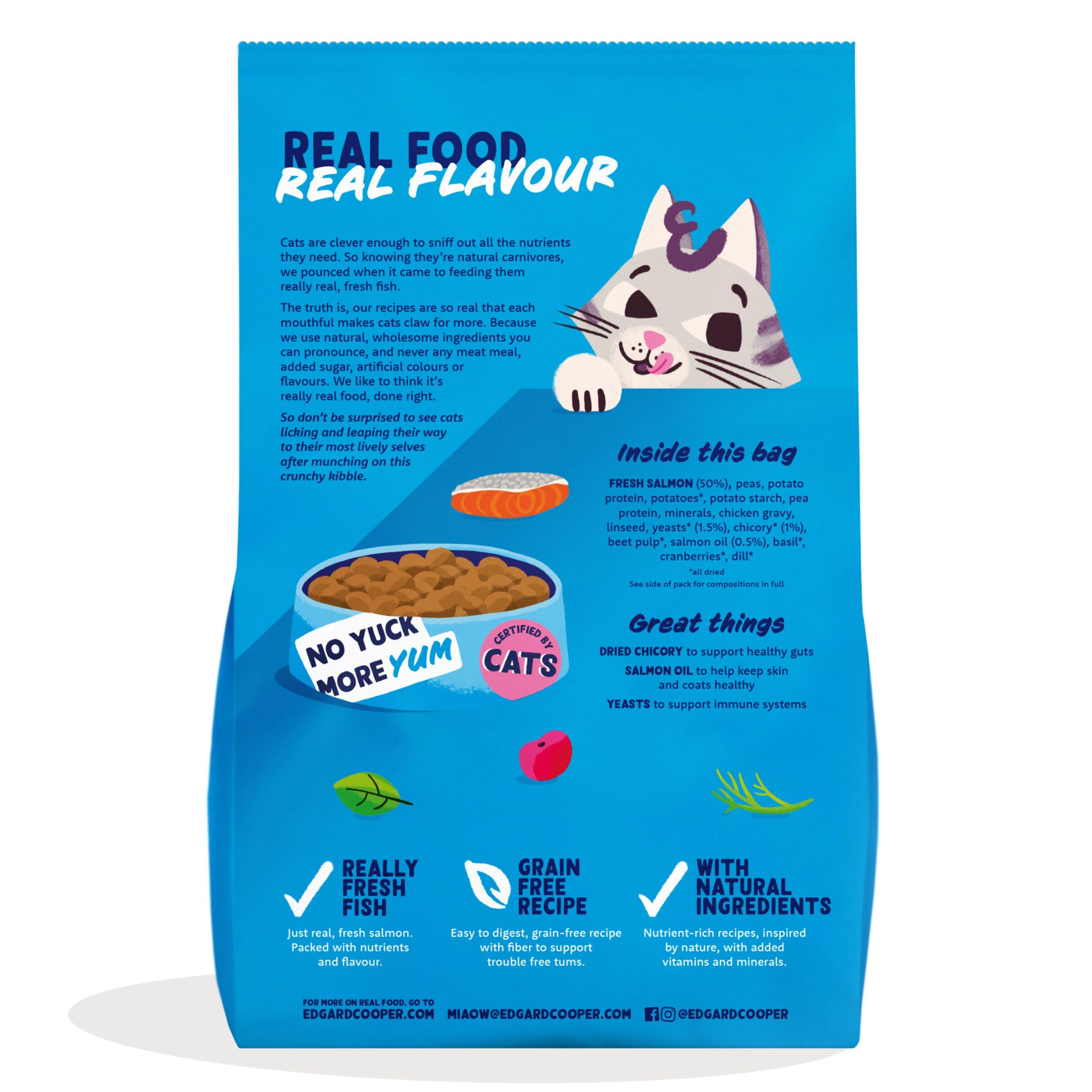 Edgard & Cooper Crocchette Gatti, (Salmone Fresco, 2kg), croccantini gatto sterilizzati o attivo, carne fresca e ingredienti naturali, senza cereali, senza zuccheri aggiunti