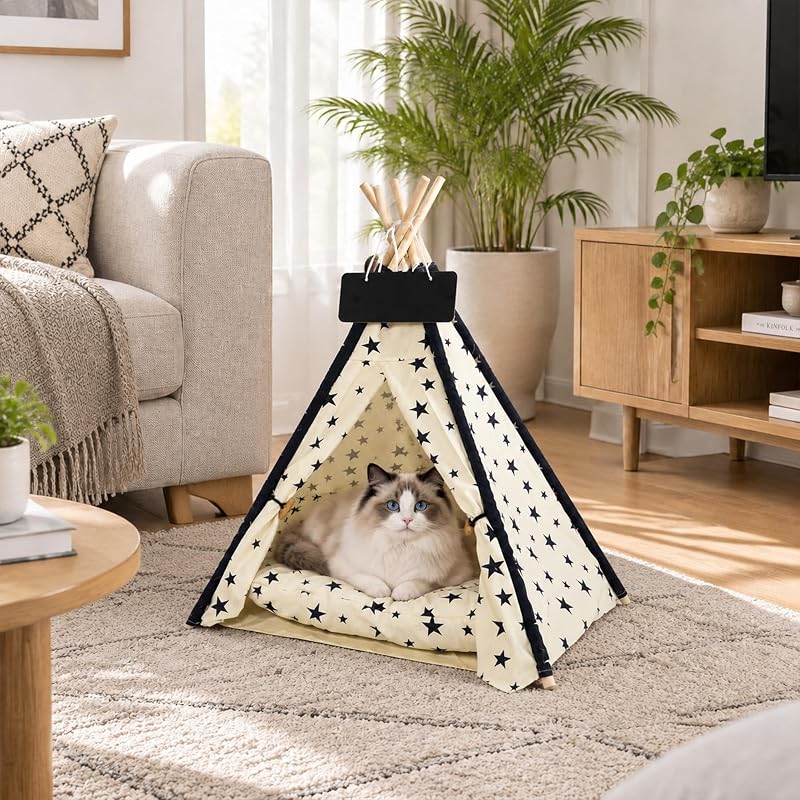 Casa para Gatos e Cães em Madeira de Pinho com Cordas Reforçadas MHL.CXG, Bege, Tamanho Grande