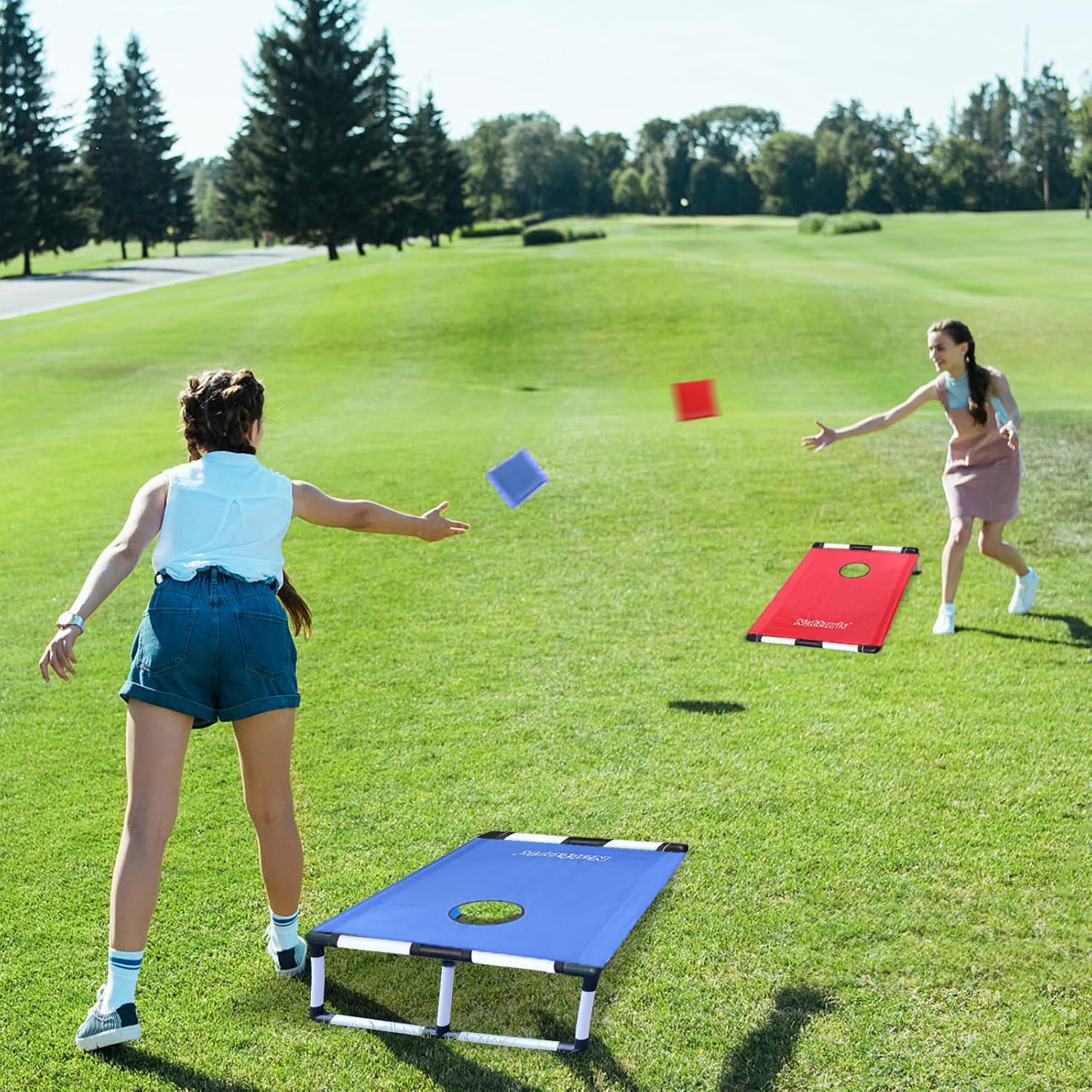 Portable Cornhole Set PVC Framed Corn Holes Outdoor Game Set with 2 Cornhole Boards, 8 Cornhole Bean Bags and Carrying Case, Camping Games Indoor Outdoor for Adults, Travel Camping Accessory view 2
