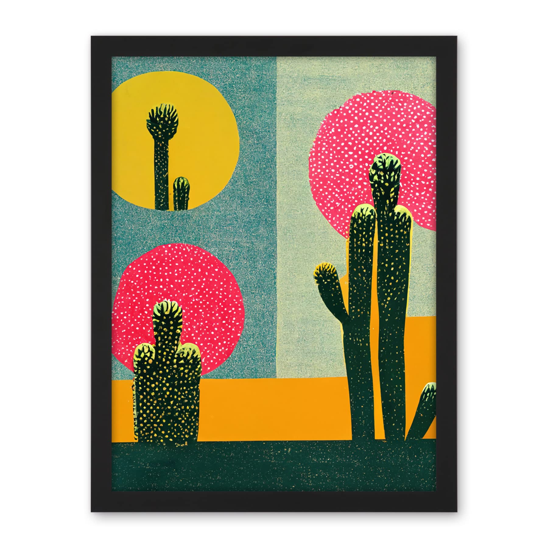 Wee Blue Coo Surreal Pop Art Cholla Desert Cactus Artwork Framed Wall Art Print 18X24 Inch