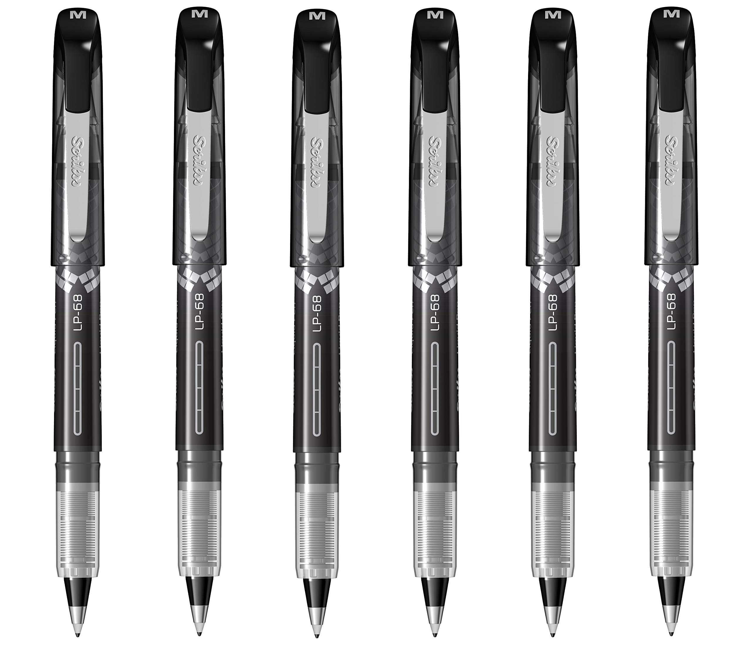 Scrikss Office Pen 0.5mm Medium Tip - Fast Drying Ink, ABS Plastic Body & Cap, Controlled System for Regulating Free Ink Flow, Chrome Plated SS Clip - 6 Pcs Black - LP68
