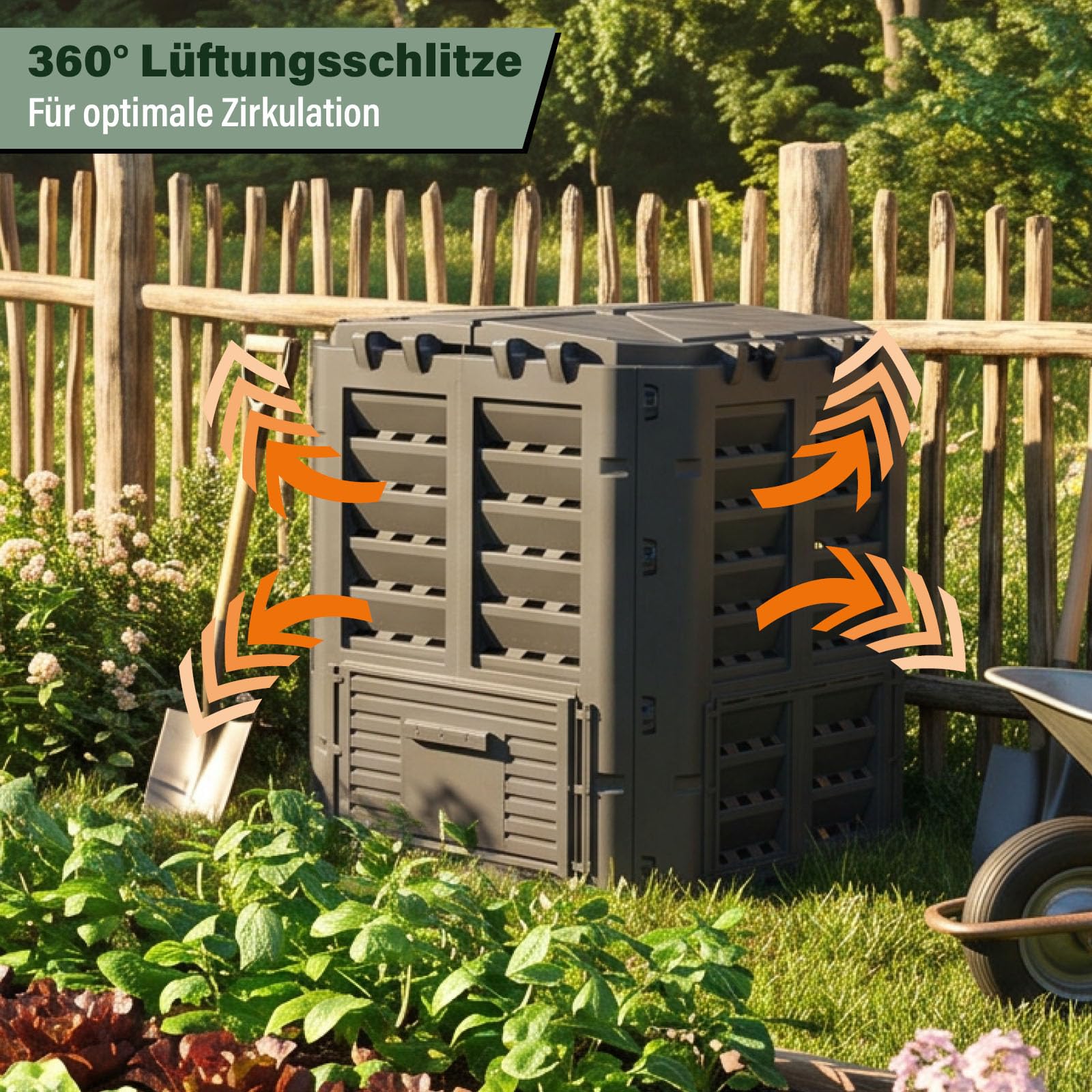 Thermokomposter 300L Garten Komposter mit Deckel Schwarz