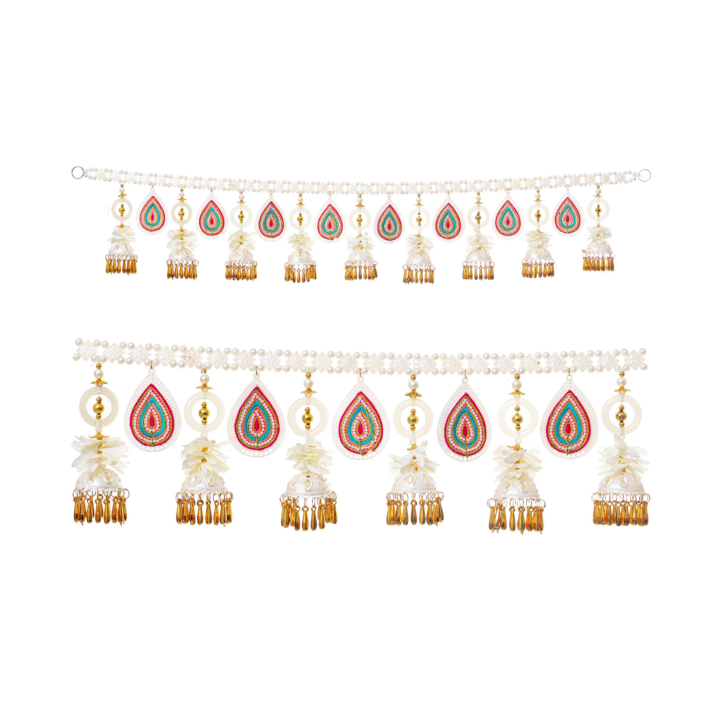 Traditional Toran Bandanwaar Hanging for Home Wall Door Temple Festival Wedding Party Decoration & Gifting (White Beads and Flower)