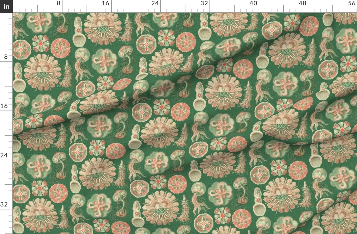 Spoonflower Fabric - Sea Creatures Coral Beach Jellyfish Room Vintage Nautical Printed on Organic Cotton Sateen Fabric by The Yard - Sewing Quilting Apparel Home Decor