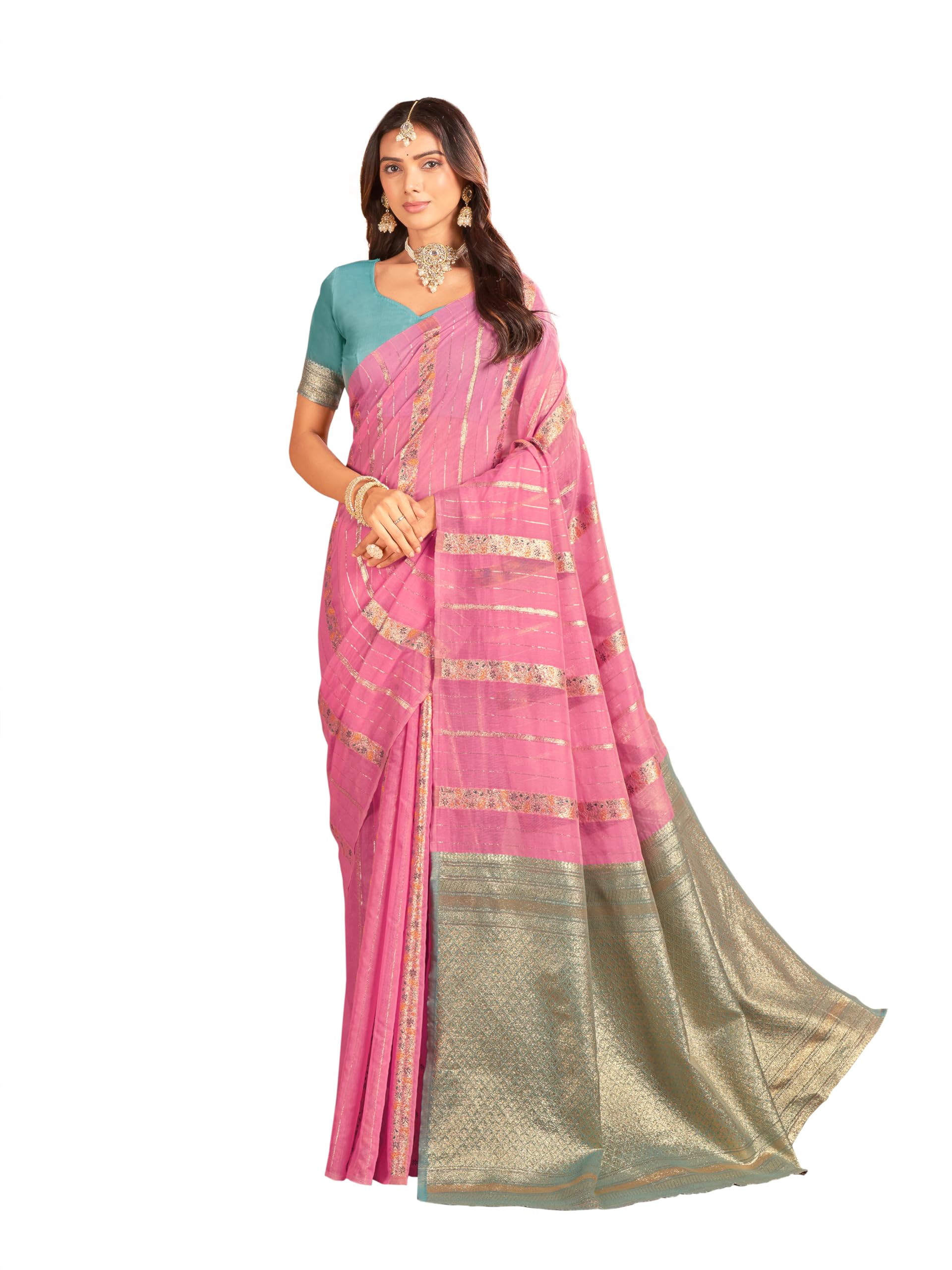 Glory Sarees Women's Sambalpuri Woven Jacquard Cotton Silk Saree With Blouse Piece (Sambalpurisarees102_Pink)