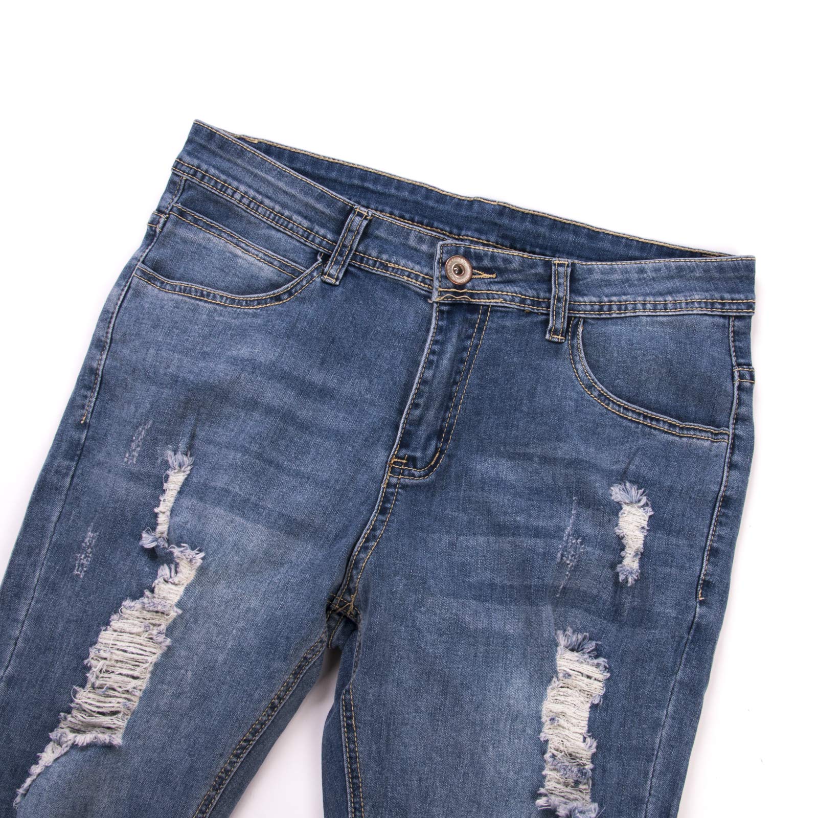 Jeans da uomo classici strappati, elastico in vita elasticizzata, pantaloni in denim invecchiato pantaloni hip hop streetwear