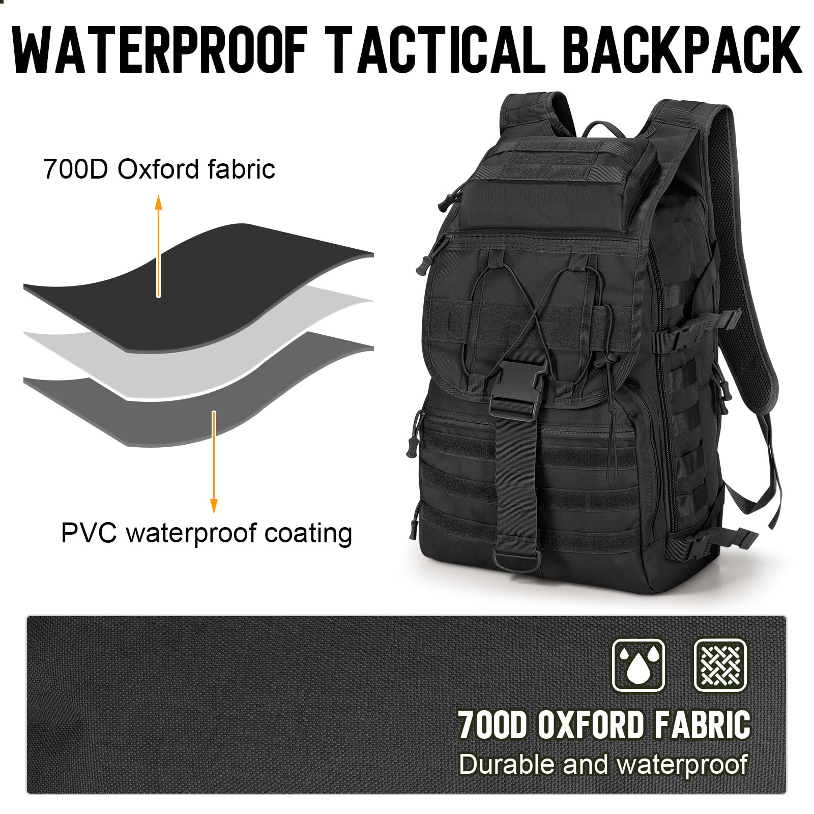 SHANNA Sac à Dos Militaire,35L/50L Grand Volume Sac à Dos Multifonction, Sacs Trekking Armée MOLLE Assaut Pack Combat Tactique pour La Randonnée en Plein Air Camping Pêche Chasse Sac D'urgence