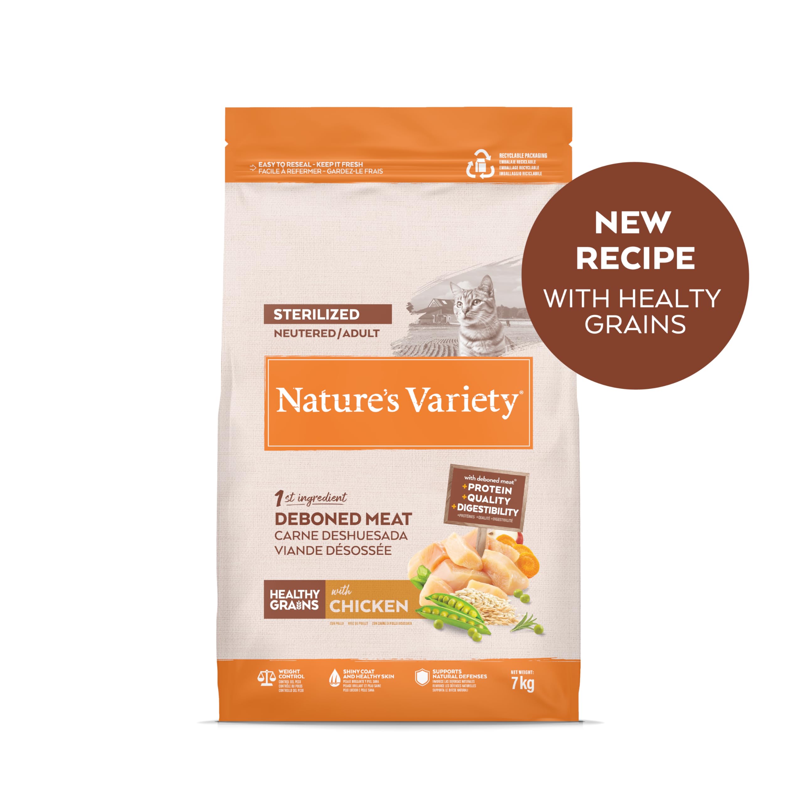 Nature's Variety Zdrowe ziarna - karma dla dorosłych sterylizowanych kotów z kurczakiem bez kości - 7kg