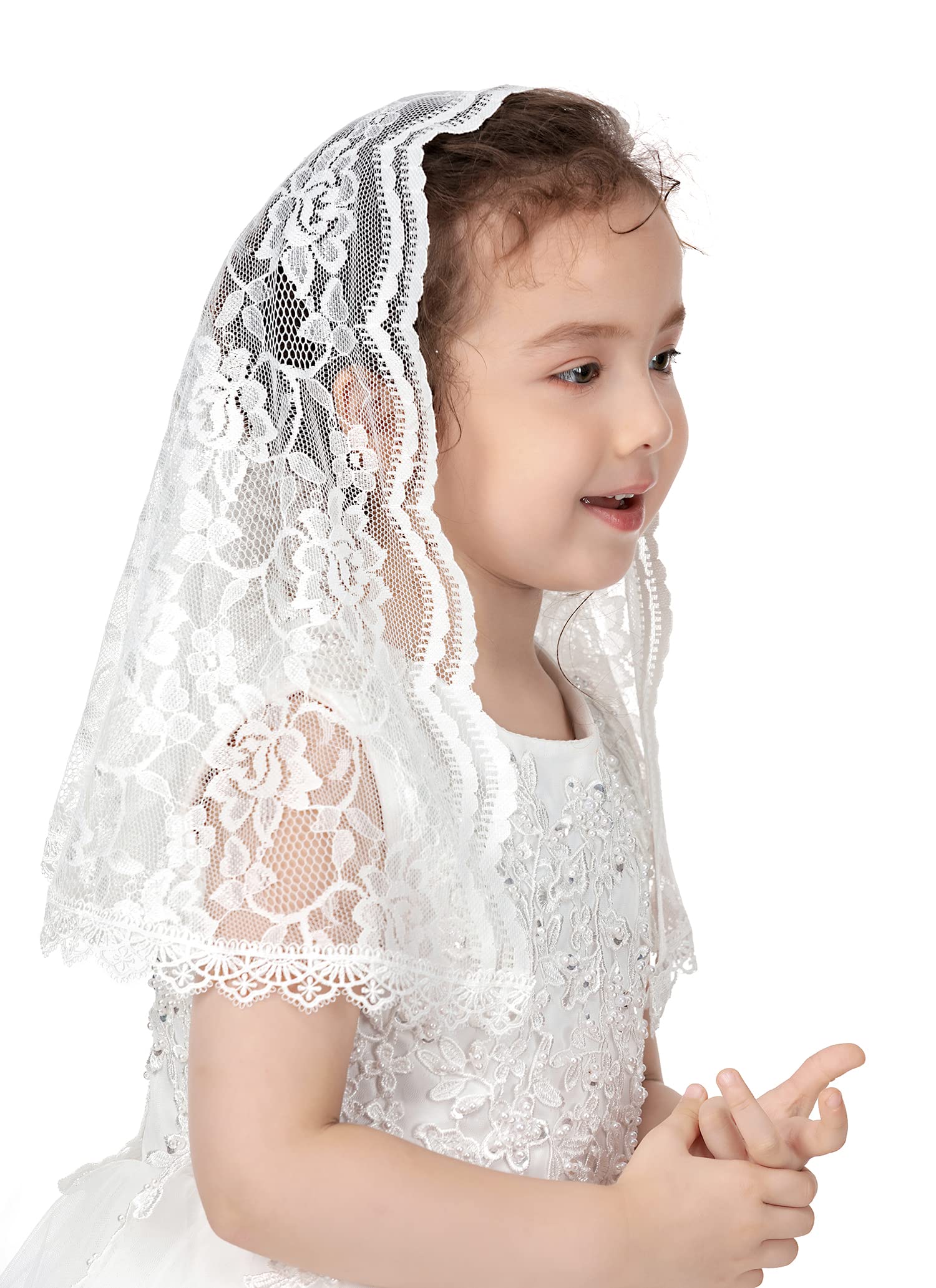 PAMOR First Communion Veils for Girls Lace Chapel Veil Mantilla Veils Latin Mass Church Veil for Catholic Baptism D Shape