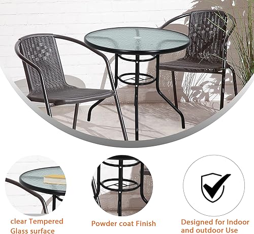 Miniatura 6 de Mesa redonda de patio con agujero para paraguas, mesa de comedor de cristal, mesa de vidrio de metal, muebles de comedor para césped, balcón, patio