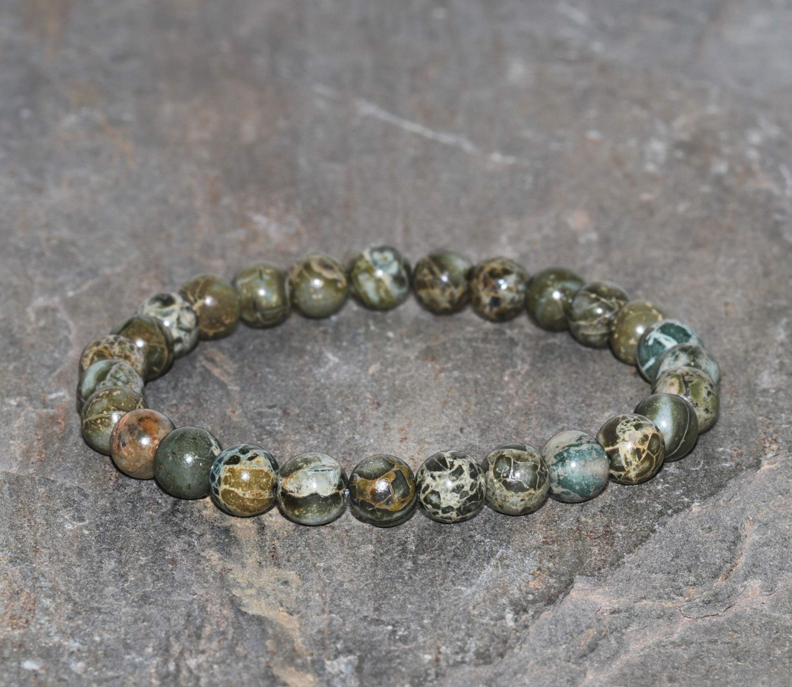 Crocodile Jasper Bracelet 6mm Spotted Jasper Beaded Gemstone Bracelet Striped Jasper Stack Bracelet Unisex Bracelet Green Speckled Jasper