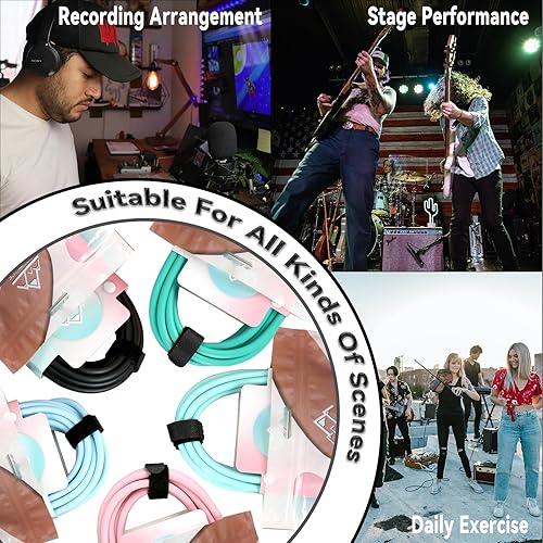 Miniatura 7 de EASTROCK Cable de instrumento de guitarra de 14 de pulgada en ángulo recto a recto de 1020 pies, chaqueta de tela de tweed, entrada para guitarra