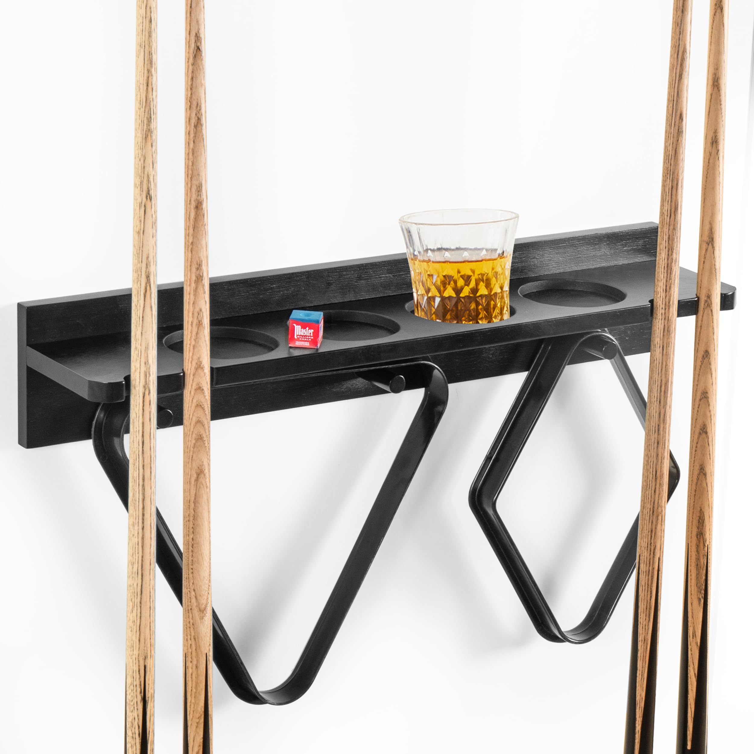 Pool Stick Holder Wall Mount, 4 Billiard Cue Rack & Pool Accessories Shelf with 4 Drink Holders for Game Room & Bar, 100% Bamboo, Black, 5.1 x 23.2 x 4.3 Inches-picture-22
