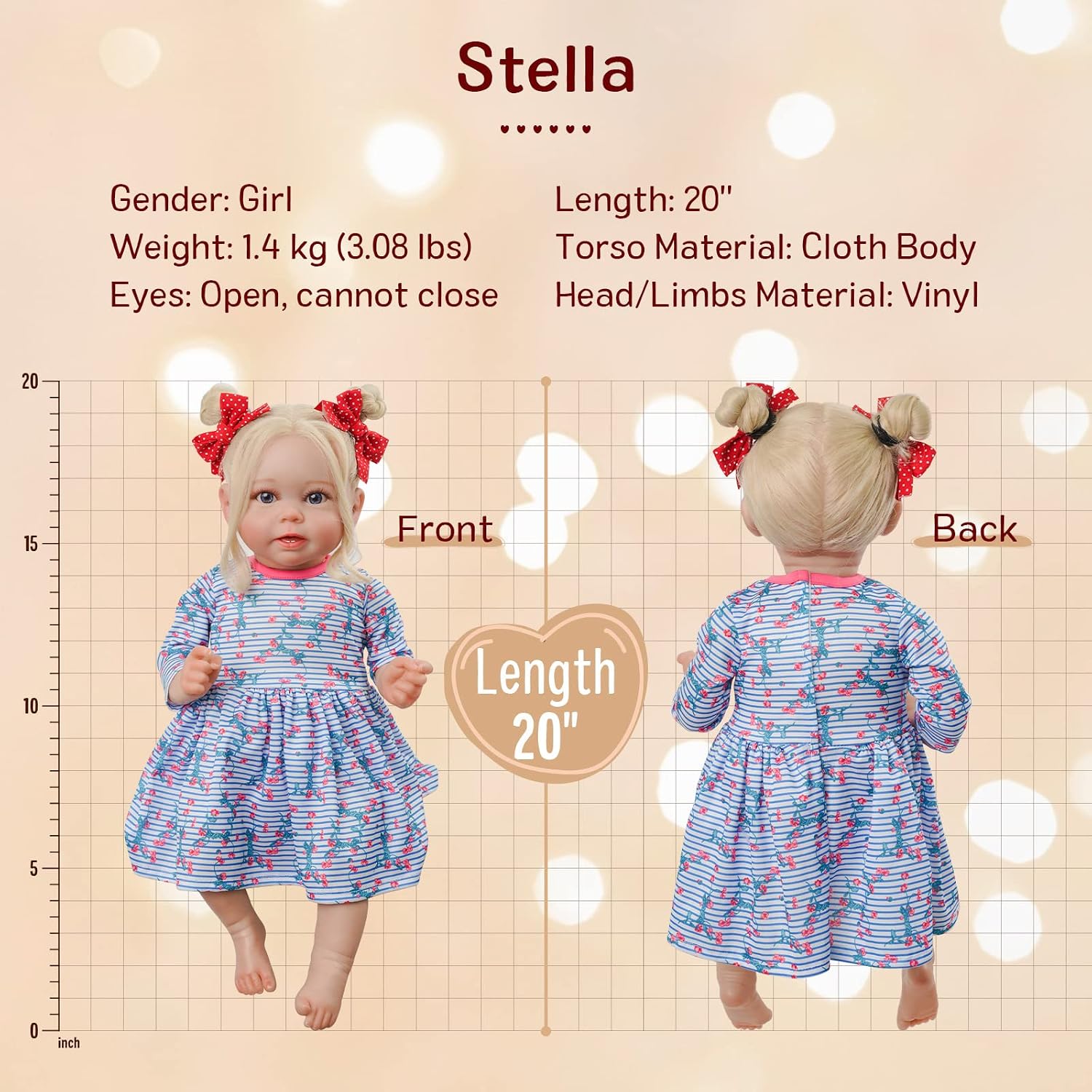 BABESIDE Lifelike Reborn Baby Dolls - 18 in Realistic Baby Dolls Real Life Cloth Body Baby Dolls Girl Stella with Gift Box for Kids Age 3 4 5 6 7 8 9+