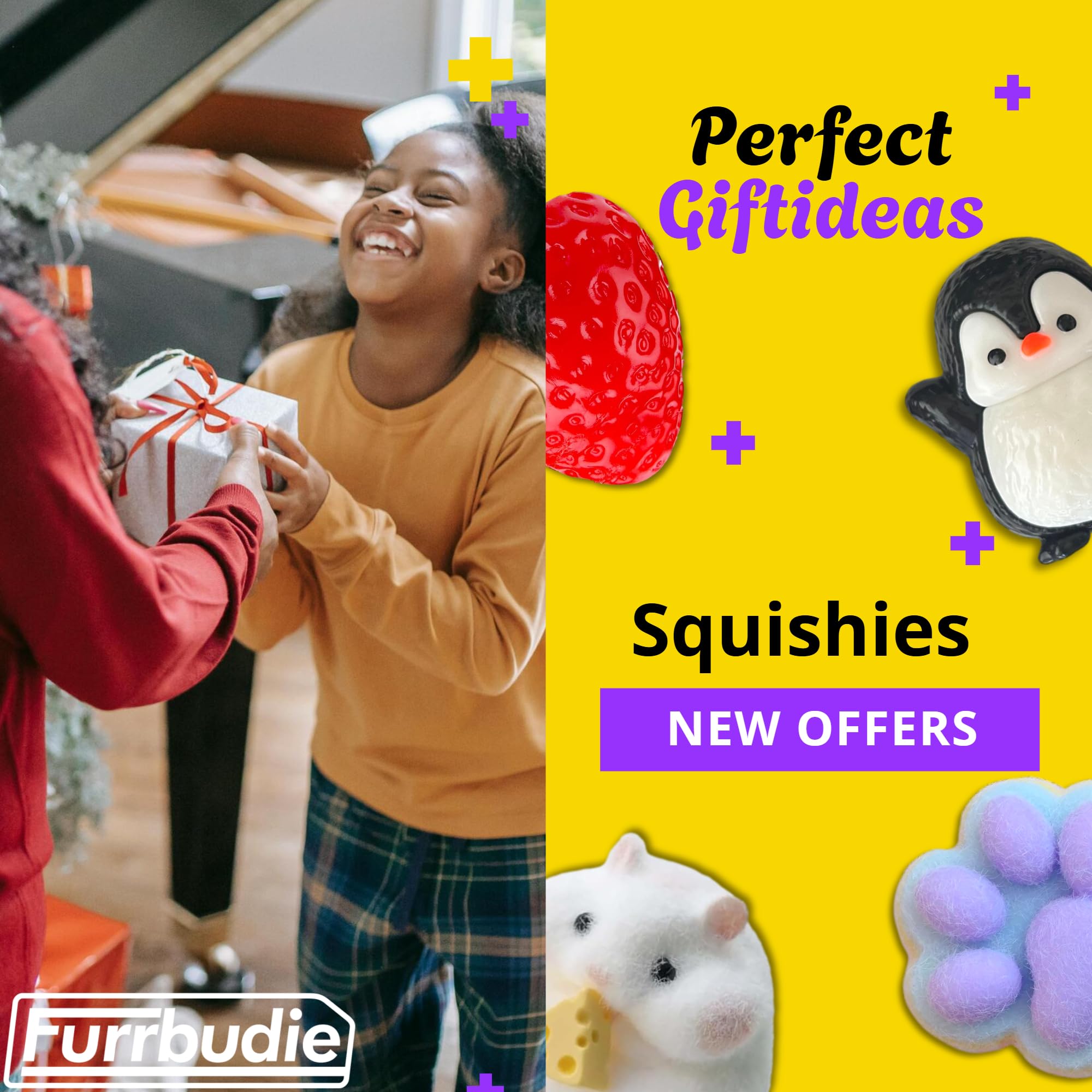 Taba Squishy Kit 4PCS - Strawberry, Hamster, Penguin & Rainbow Paw, Small - Image 4