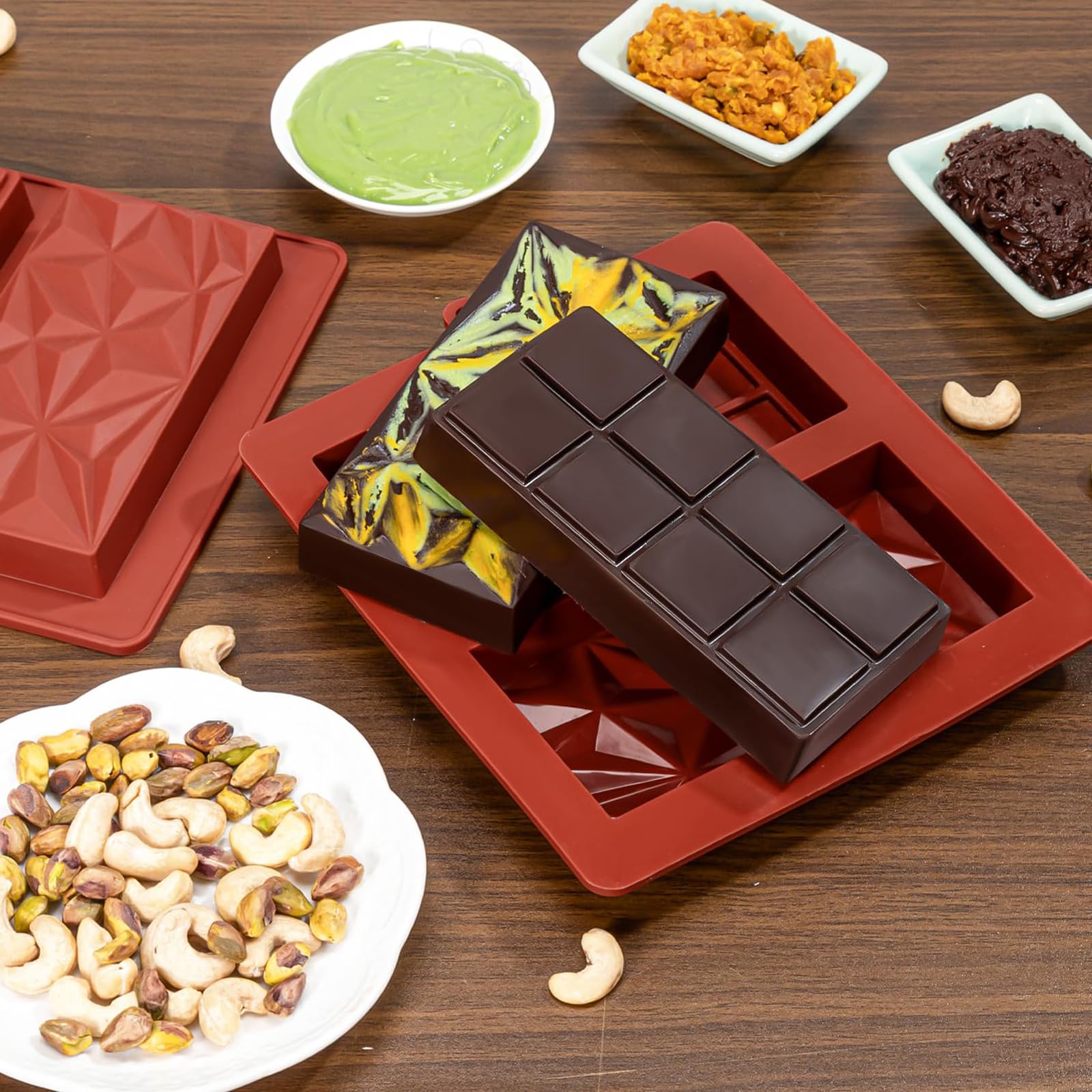 AEYAKA Stampo in Silicone per Cioccolato – 2 Pezzi, Stampo per Cioccolato Dubai per Tavoletta di Cioccolato, Cioccolato al Pistacchio, Dolci, Cubetti di Ghiaccio e Barrette di Cioccolato al Latte