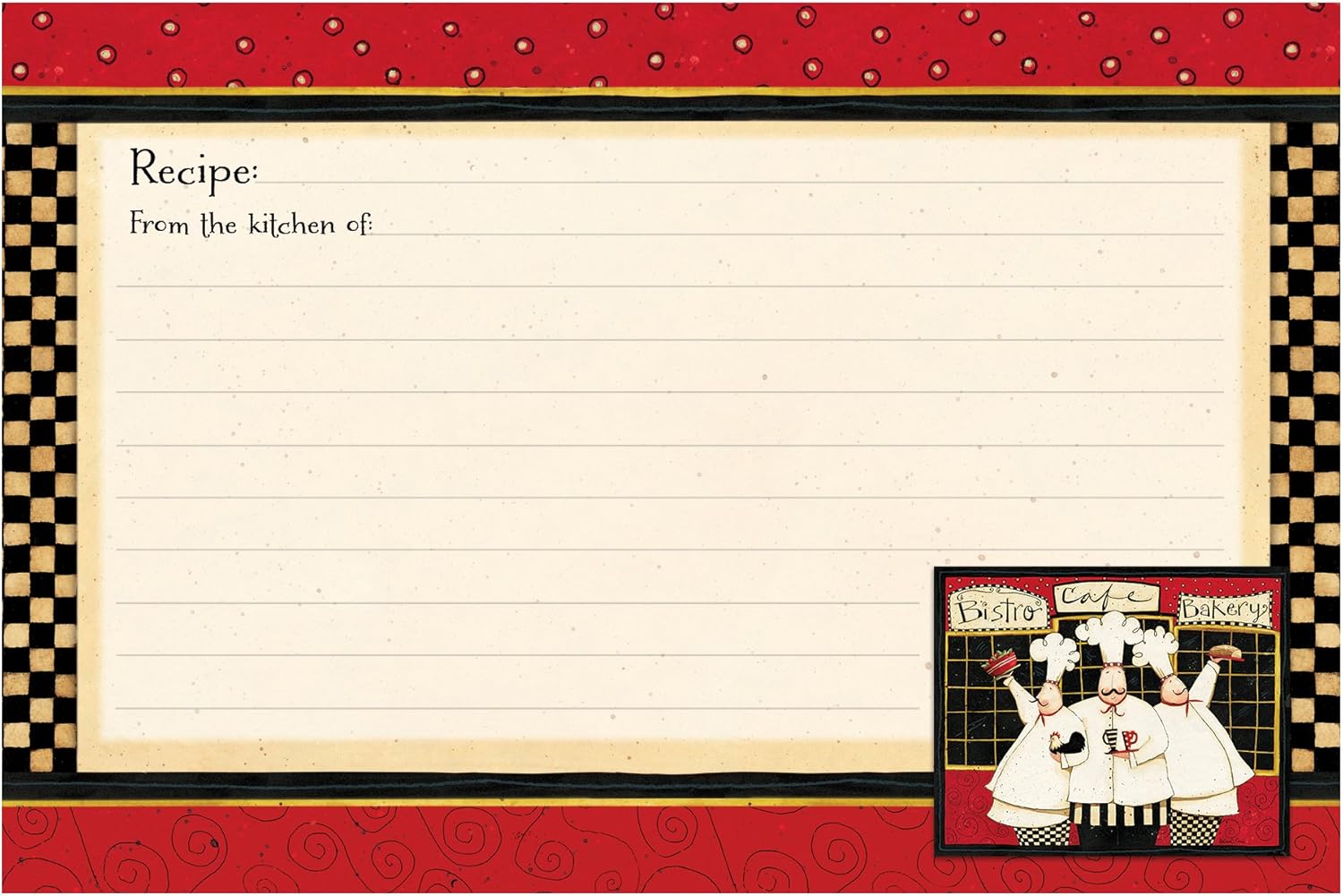 Brownlow Gifts 4 x 6 Lined Recipe Cards, Red Bistro Chef, 36-Count