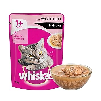 Whiskas Adult (+1 year) Wet Cat Food, Salmon in Gravy, 85g Pouch