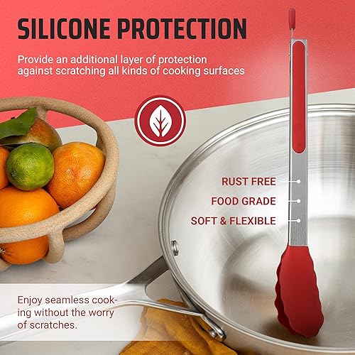 Miniatura 3 de Kaluns Pinzas de cocina para cocinar a la parrilla, juego de 4, pinzas para parrilla de barbacoa con punta de silicona, acero inoxidable resistente