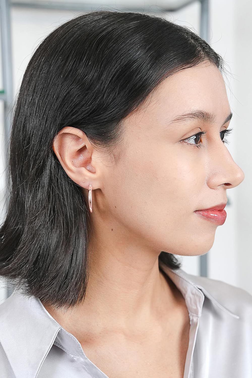 Hoops & Loops - Sterling Silver 25mm High Polished Click Top Hoop Earrings in Rose Gold Flash Plated