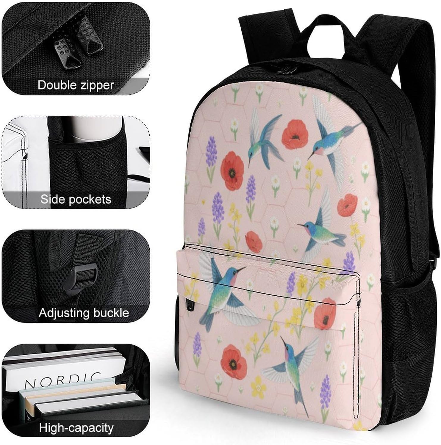 Hummingbird Bush Backpack Daypack Travel Backpack | Lightweight Casual Laptop Backpack for Women Men Aesthetic Travel Bag for Weekender Business Hiking Outdoor