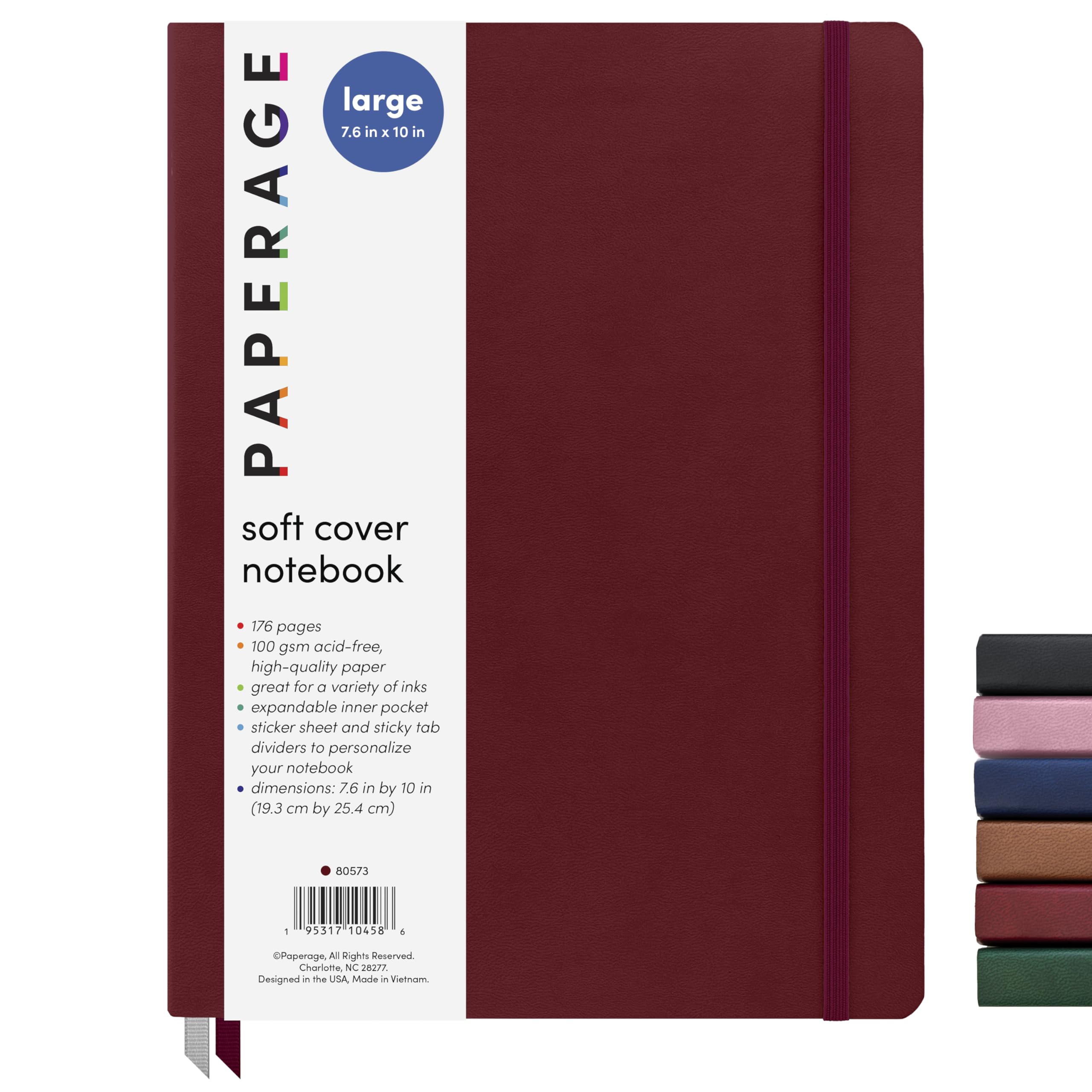 PAPERAGE Softcover Lined Journal Notebook (Burgundy), 176 Pages, College Ruled Notebook, Large 7.6 inches x 10 inches - 100 GSM Thick Premium Paper
