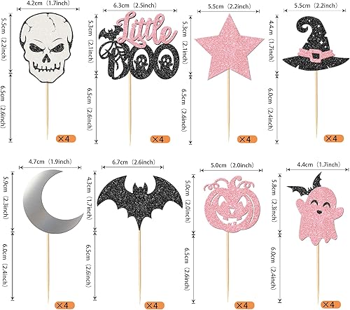 Miniatura 2 de Rsstarxi Paquete de 32 adornos para cupcakes de Halloween, color rosa y negro, murciélago, fantasma, pequeño abucheo, cupcakes, palillos de comida