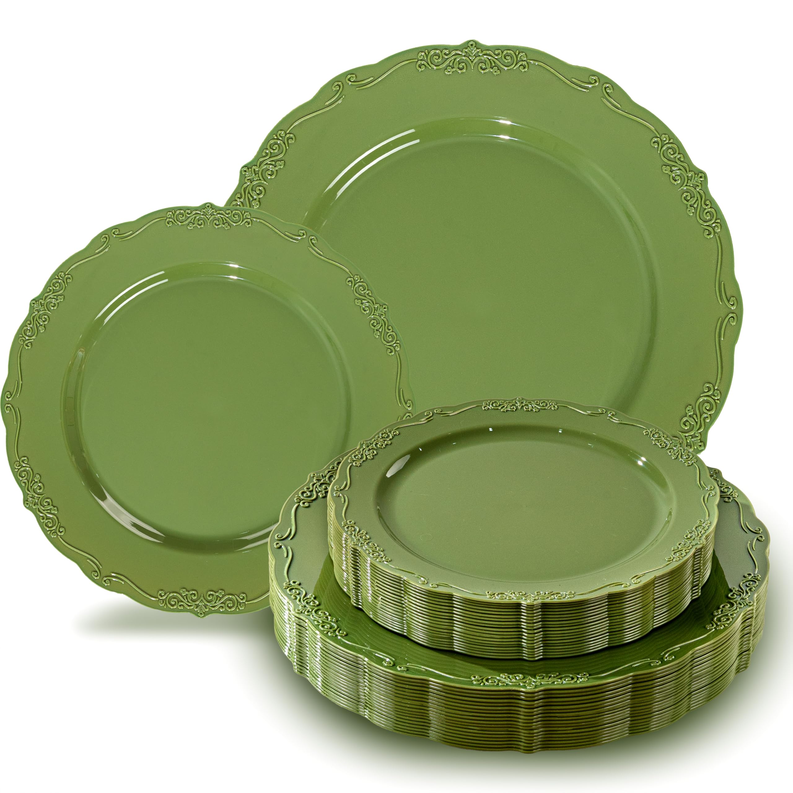 Tinybee 60PCS Green Plastic Plates - Heavy Duty Green Disposable Plates