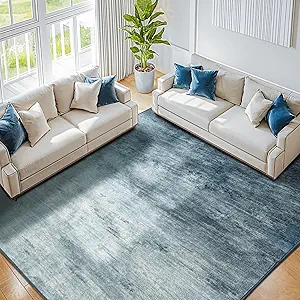 Washable Rug 6x9 Area Rugs for Living Room - Stain Resistant Non-Slip Backing Boho Rug for Bedroom,Durable & Ultra-Thin Vintage Large Area Rug(6x9,Blue)