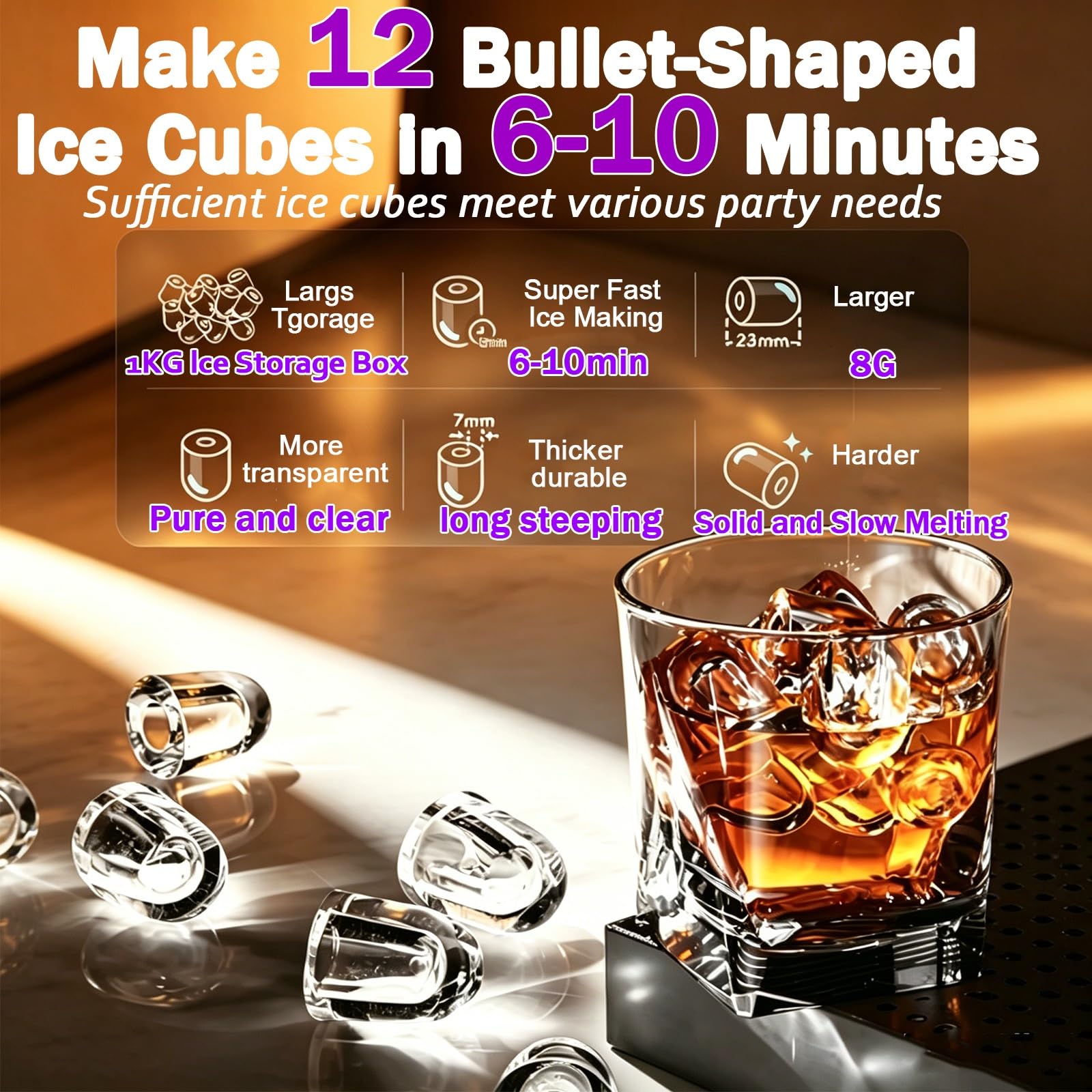 Macchina per il ghiaccio, 3 in 1, multifunzione per frullati e acqua ghiacciata, 120 W, design da banco con produzione di ghiaccio a un solo tocco, perfetta per ufficio e piccoli esercizi commerc