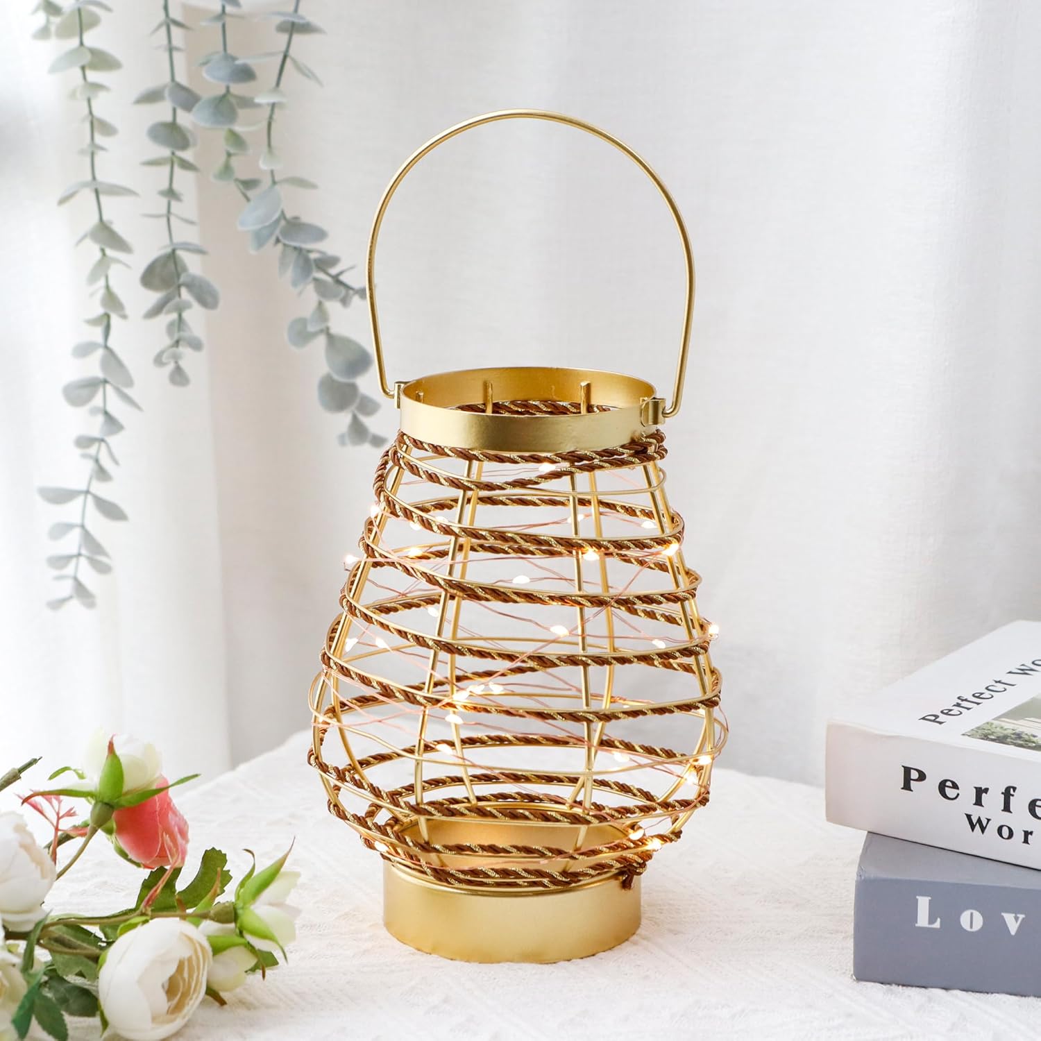 Metal Cordless Table Lamp 8 "H Metal Cage LED Cage Lamp with 6-Hour Timer, Vintage Decorative Fairy Lights Lantern for Indoor/Outdoor Bedrooms Weddings Parties Patio Events
